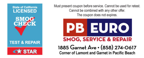 PB EURO Smog Check, Service & Repair 1885 Garnet Avenue, San Diego, CA, 92109
