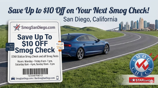 Discount Coupons. The Cheapest and Lowest Prices. STAR, Star Station, Smog Check, Smog Test Only, Smog Inspection, Smog Repair, Check Engine Light and Automotive Serivces in San Diego, STAR, star station, smog coupons, smog check, smog check, test only, smog inspection, smog test, check engine light, find smog test, star smog, star station, cheapest smog check, smogcheck, smog check center, auto repair, auto service, auto smog repair, california emissions test, california smog check, smog check 92111, smog check 92109, smog check 92083, smog check 92084, smog check 92085